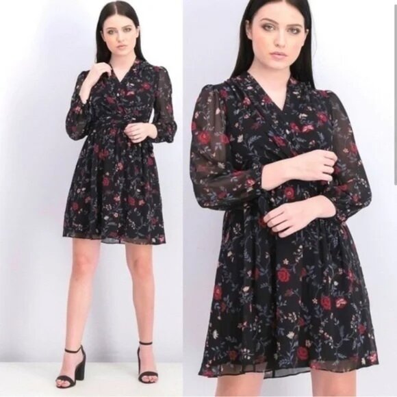 NEW GAL MEETS GLAM dress londyn floral black cherry sheer whimsigoth mini 10P - Picture 1 of 10